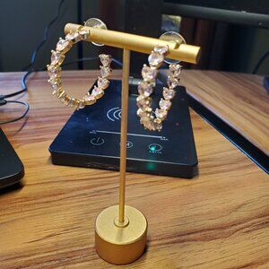 Pink heart shape full zircon earrings